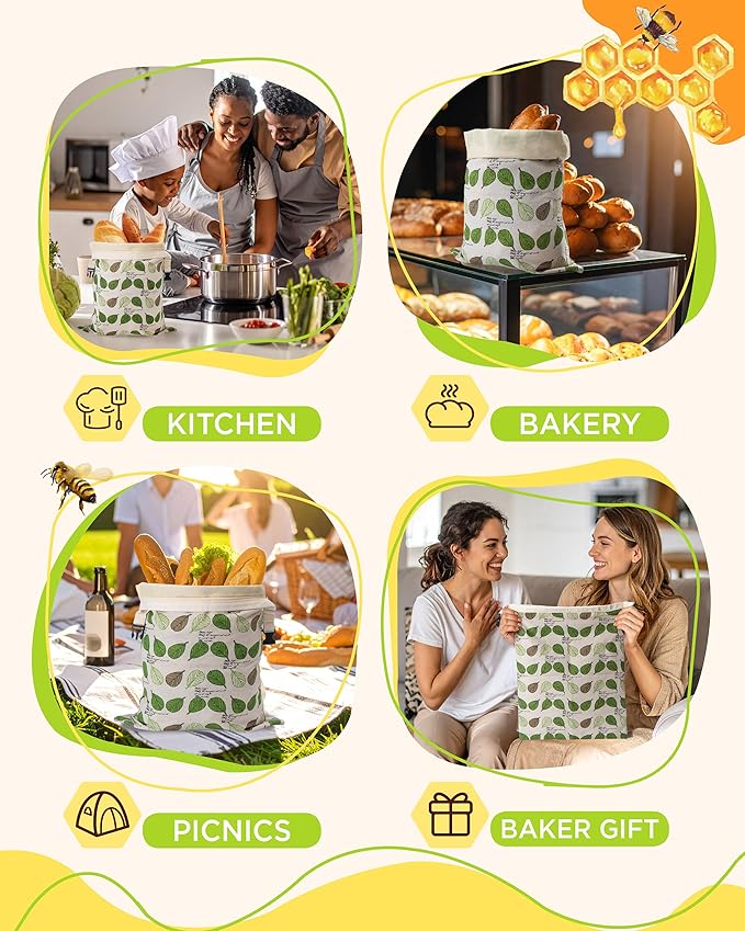 Beeswax Bread Bags for Homemade Sourdough, Sourdough Bread Bag with Zipper, 2 Pack Cotton Large Airtight Food Storage Bags to Keep Fresh