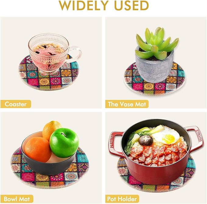 Kitchen Trivets Pot Holders Set of 2, Mexican Tiles Mandala Trivets for Hot Pots Dishes Woven Trivet Coaster Pad Mat for Counter