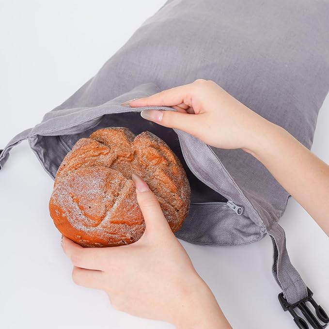 2 Pcs 100% Linen Bread Bags for Homemade Bread 13 x 19.6 Inches Reusable Sourdough Bread Storage Bag with Zipper (Gray)