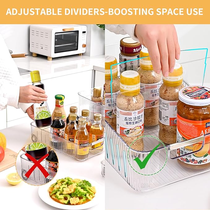 Refrigerator Organizers and Storage Roll Out Storage Bins Fridge Organizer with Wheels BPA-Free Clear Plastic Storage Bins Pantry Organizers and Storage 2 Pack