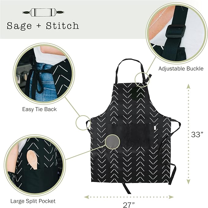 Adjustable Designer Kitchen Apron for Adults | Cotton Cooking Apron with Pockets and Adjustable Neck Buckle