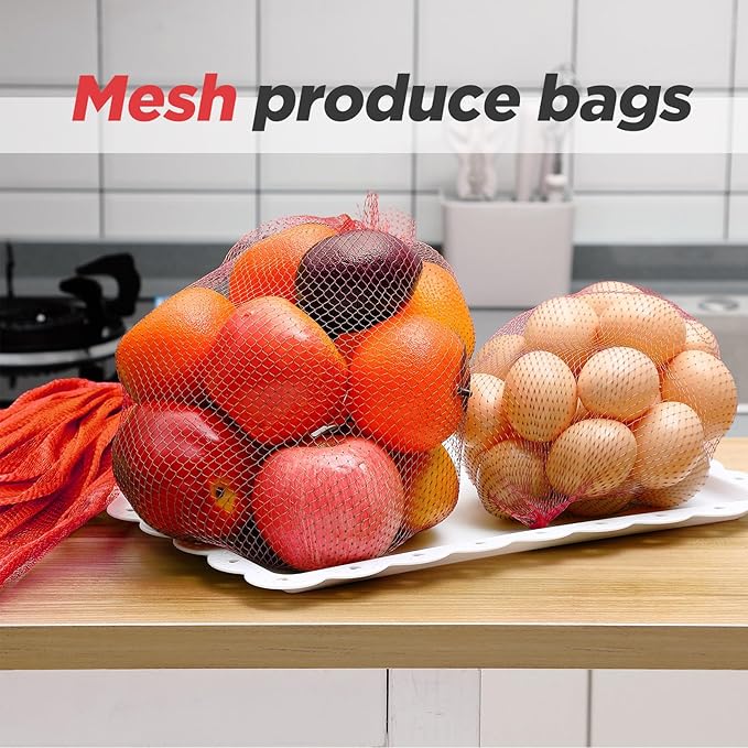 Windyun 1500 Pcs 20 Inch Mesh Produce Bags Reusable Nylon Netting Bulk, Fits Storage Egg Vegetable Seafood Fruits Grocery Bags (Red)