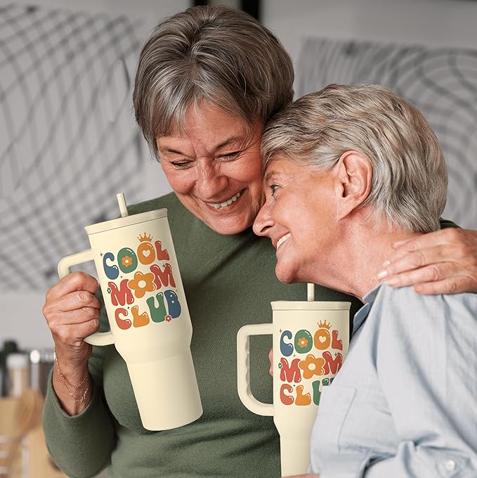Mom Tumbler with Handle 40oz, Cool Mom Club Cup Stainless Steel Insulated Tumblers Coffee Travel Mugs, Gifts for Moms from Daughter Son, Best Mother Gift for Birthday Christmas Mothers Day
