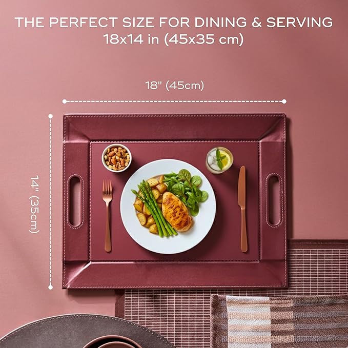 PLACEsMAT 2-in-1 Faux Leather Placemat & Serving Tray | Reversible Design, Lays Flat & Easy to Clean | Ottoman Food Tray, Perfect Housewarming Gift, 18” x 14” (Taupe & White, Set of 4)