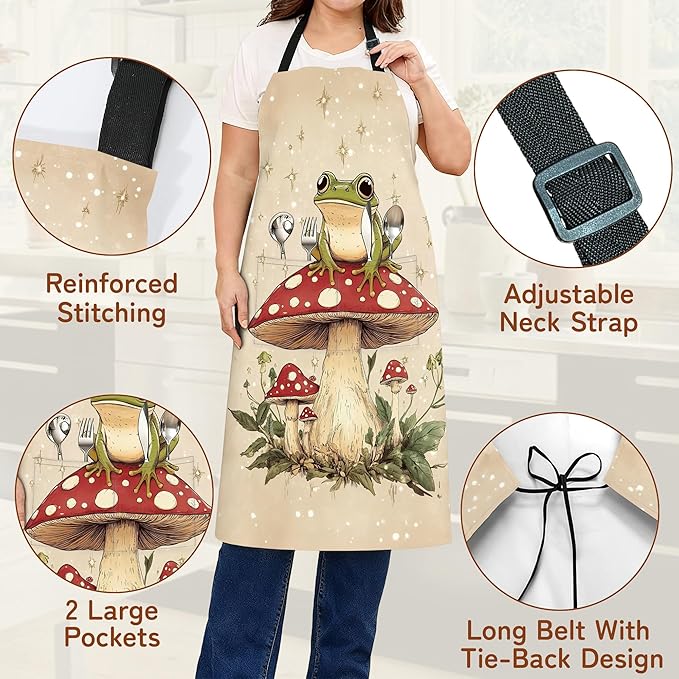 Kitchen Apron with Pocket,Waterproof Adjustable Neck and Long Ties, Cooking Baking Gardening Painting Apron for Women