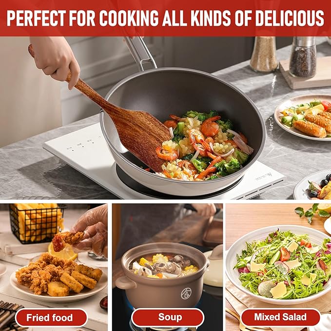 5 PCS Wooden Cooking Utensils Set, Kitchen Utensils Set, Wooden Spoons for Cooking, Non-Stick Heat-Resistant Wooden Spoons for Cooking, Ideal for Nonstick Cookware