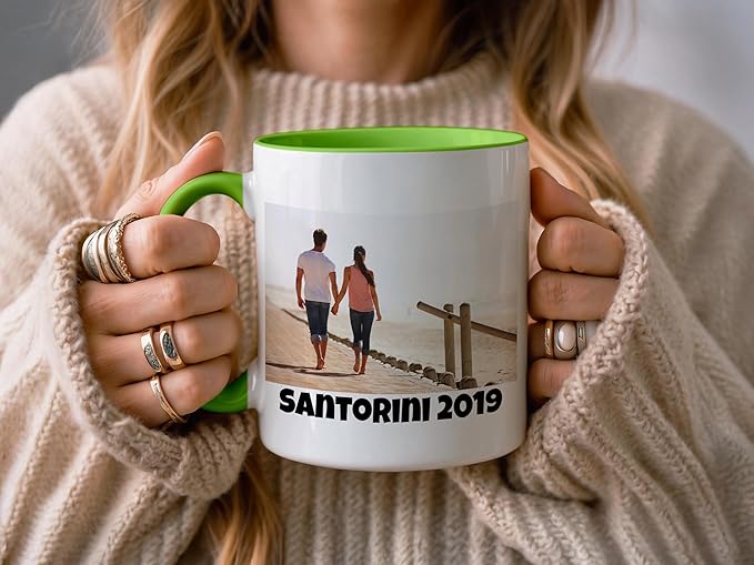 Personalized Coffee Mug | Custom Photo, Text, or Logo Cup (11oz, Lime Green Rim, Inner, and Handle) |Dishwasher & Microwave Safe |Unique Gift for Men & Women –Taza Personalizada