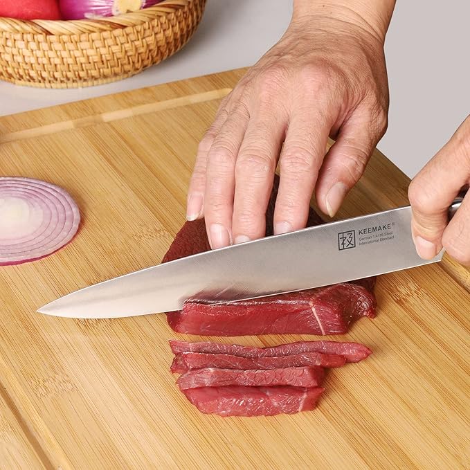 KEEMAKE Kitchen Knife Set with Block, 8Pcs Razor Sharp Chef Knife Set, High Carbon Stainless Steel Knife Block Set with Kitchen Scissors, Cooking Knife Set for Meat Vegetable Fruit