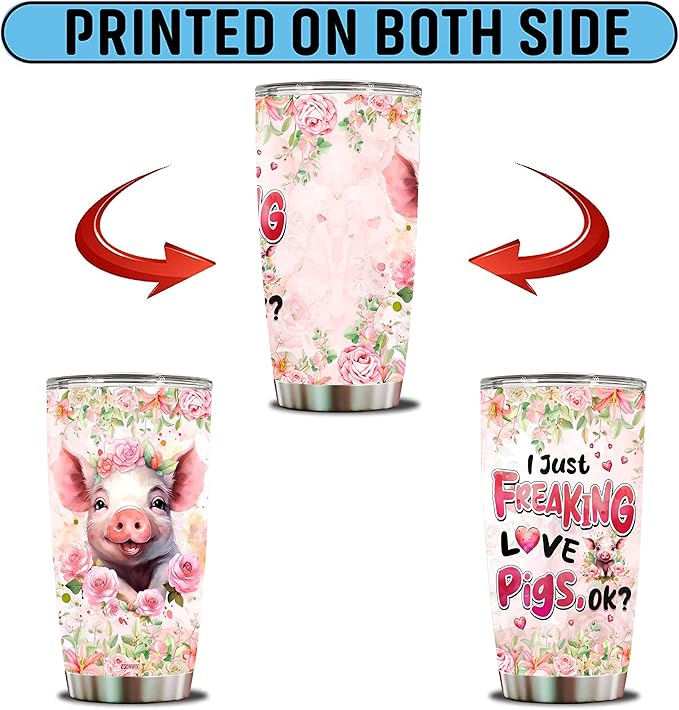 Pig Gifts Tumbler, Gifts For Pig Lovers Women, Girls Freaking Love Pigs Gift Cute Mug Pink Coffee Mugs Cup Funny Birthday Christmas Valentines 20oz Insulated Stainless Steel With Lid