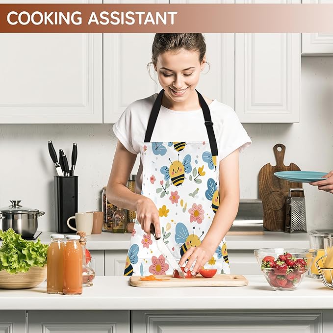 Kitchen Apron with Pocket,Waterproof Adjustable Neck and Long Ties, Cooking Baking Gardening Painting Apron for Women