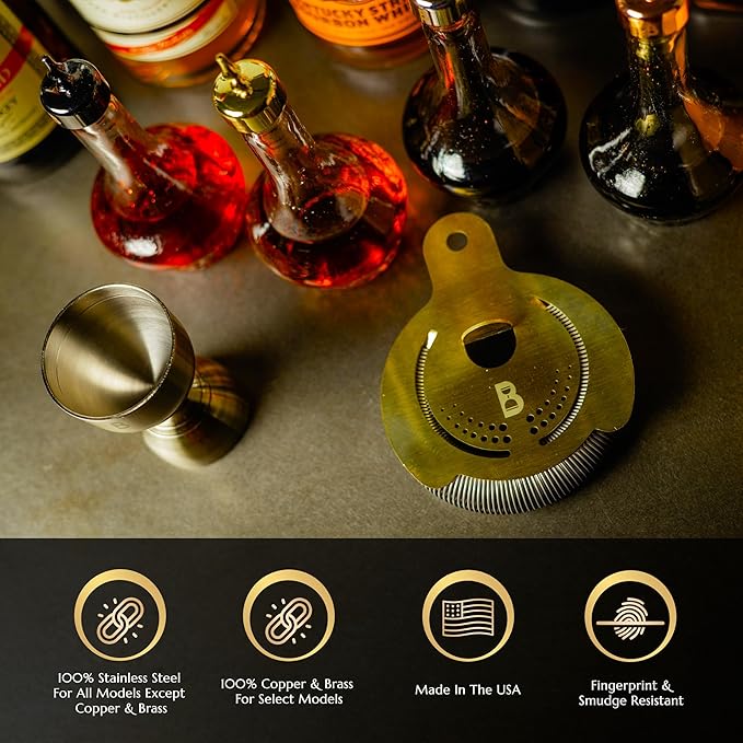 Hawthorne Strainer by Bull in China In Stainless Steel - Made In USA - High Density Spring Cocktail Strainer for Boston Shakers and Mixing Glasses for Bars & Bartenders