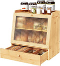 HOOBRO Bread Box, Bamboo Bread Box Storage Container with Drawer, 2-Tier Kitchen Countertop Food Storage Box with Acrylic Door, for Food, Natural YL21MB01