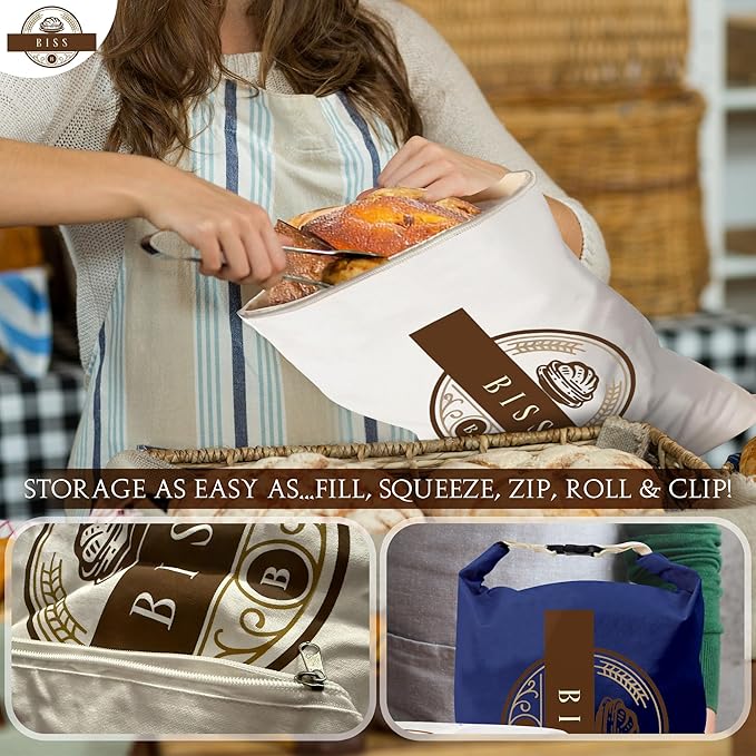 BISS Bread Storage Bags for Homemade Bread – 2-Pack XL Cotton Sourdough Bags, Reusable, Freezer Safe – Perfect for Artisan Loaves, Sandwich Storage, Bake Sales, and Fresh Loaf Preservation
