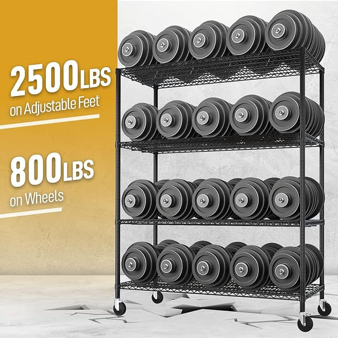 Karl home Heavy Duty 4-Tier Storage Shelving with 4" Wheels, Adjustable NSF Metal Shelves Wire Storage Rack for Garage Kitchen Basement,2500LBS Capacity 75.59" H X 55.12" W X 23.62" D,Black
