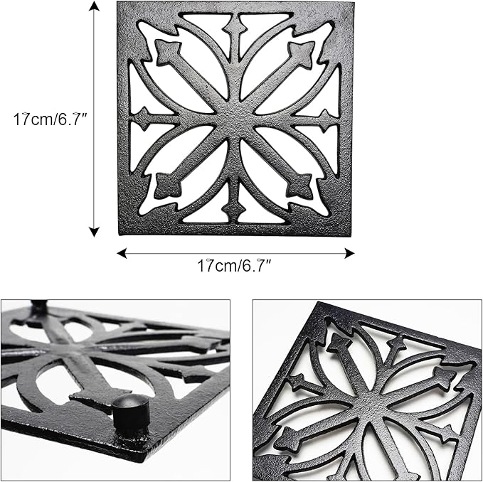 Sungmor Heavy Duty Cast Iron Square Metal Trivet,Rustproof Black Racks Stands Holders for Hot Pans or Teapot,Kitchen or Dinning Table Decorations