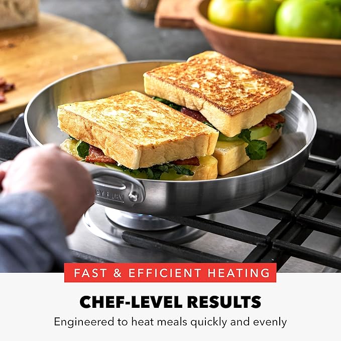 GreenPan x Bobby Flay Stainless Steel 10” & 12” Frying Pan Skillet Set, Induction Compatible, Durable, Dishwasher Safe, Oven & Broiler Safe 400°F, Tri Ply Clad Pans, Heat Responsive Core, 2-Piece Set