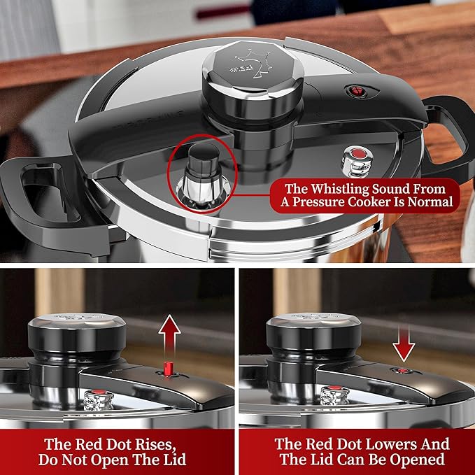 TIBORANG 6.3 QT Stainless Steel Pressure Cooker, [Multi-Cooker for Gas & Induction Stove] [Saves 70% Cooking Time] [One-Hand Operation], Family Size for 2-3 People, Olla de Presion