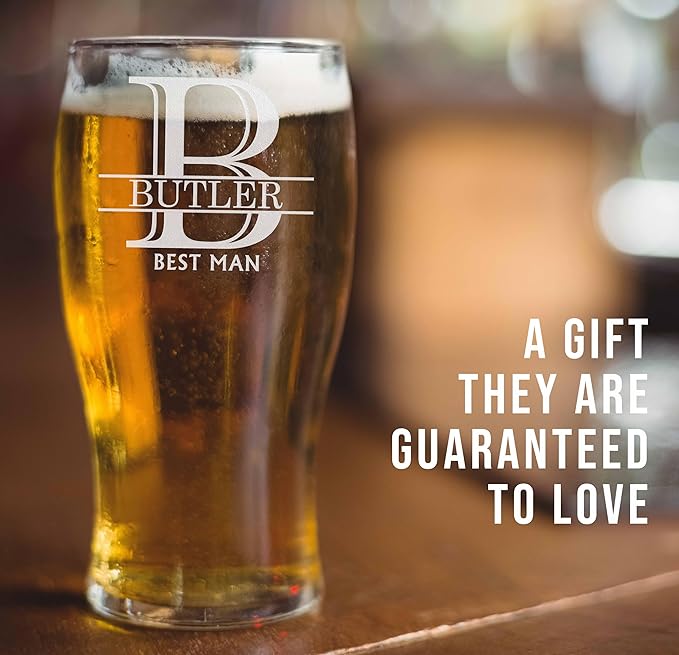 Personalized Fathers Day Etched 20oz Pub Pint Glass – Beer Gifts for men, Custom Dad Engraved Drinking Glasses, Customized Father Retirement, Birthday for Him, Groomsmen, Wedding, Halpert Monogram