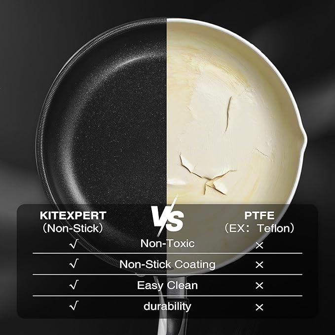 KITEXPERT Non Stick Frying Pans without Lid, 8" Titanium Ceramic Pan Nonstick Stainless Steel Skillet, PFAS PFOA & PTFE Free, Quick-Cool Handle, Dishwasher & Oven Safe, Compatible with All Cooktops