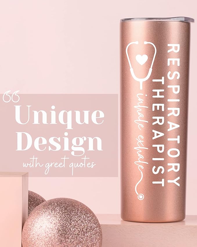 Respiratory Therapist Gifts for Women, Gifts for RT on Respiratory Care Week, Birthday and Christmas, 20 oz Insulated Stainless Steel Tumbler - Inhale Exhale
