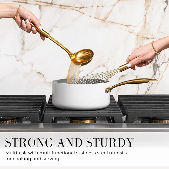 Styled Settings Black and Gold Kitchen Utensils Set – 15-Piece Cooking Set Includes Black Silicone Utensils, Gold Utensil Holder, and Magnetic Measuring Spoons – Stylish Kitchen Accessories