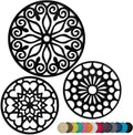 3 Set Silicone Trivet Mats with 1 Extra Large Included | Intricately Carved Insulated Flexible Durable Non Slip Thick Round Premium Trivets for Hot pots and Pans | Black