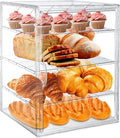 15.5 x 11.4 x 9.8 Inch 4-Tier-Party Display Case, Bakery Display Case Countertop,Adjustable Clear Bread Storage with Magnetic Door Bakery Pastry Display, Cookies and Donuts