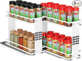 Nieifi Pull Out Spice Rack Organizer, 2 Tiers, White, Spice Organization for Cabinet, Height Adjustable, Easy to Install