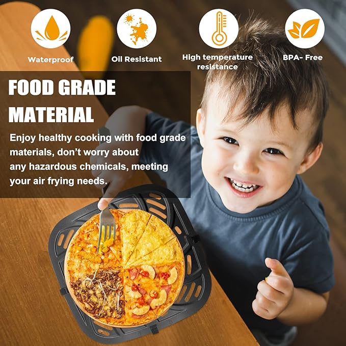 Air Fryer Grill Pan for Chefman TurboTouch Easy View Air Fryer 8 QT, Food Grade Non-Stick Air fryer Accessories Replacement Tray Rack Parts Grill Crisper Plate with Rubber Bumpers, Dishwasher Safe