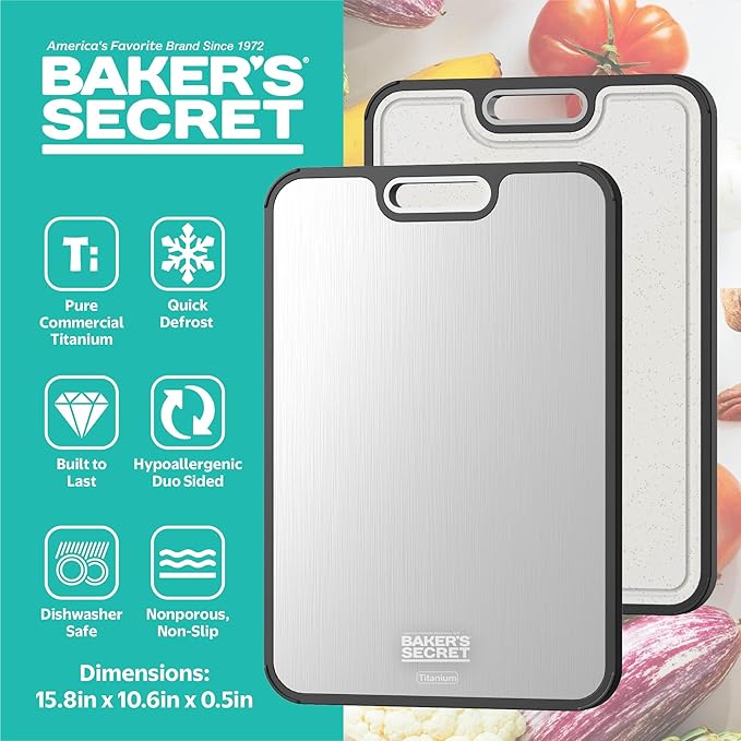 Baker's Secret Titanium Cutting Boards for Kitchen, Cutting Board Double Sided Food Grade, Pure Titanium and Wheat Straw PP, Dishwasher Safe Easy to Clean Large Size 16”×11” Dark Grey