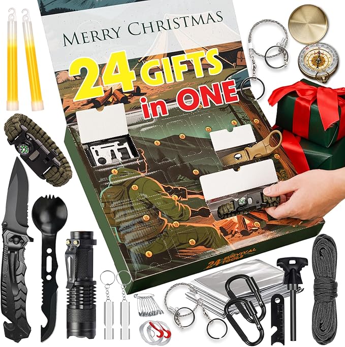 VEITORLD Gifts for Men Dad Him Christmas - Survival Gear and Equipment 12 in 1, Survival Kits - Cool Unique Fishing Hunting Birthday Gifts for Husband Teen Boy Boyfriend Women, Mens Stocking Stuffers