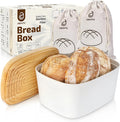 Extra Large Bread Box for Kitchen Countertop with 2 Bread Bags - Sturdy Modern Construction, Ribbed Design Keeps Bread Fresh Longer - Large Sourdough Bread Box with Cutting Board Lid (White)