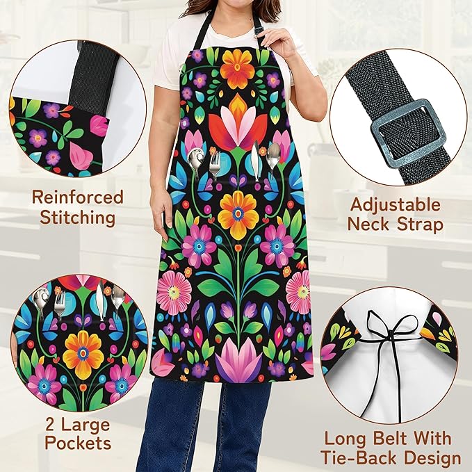 Kitchen Apron with Pocket,Waterproof Adjustable Neck and Long Ties, Cooking Baking Gardening Painting Apron for Women