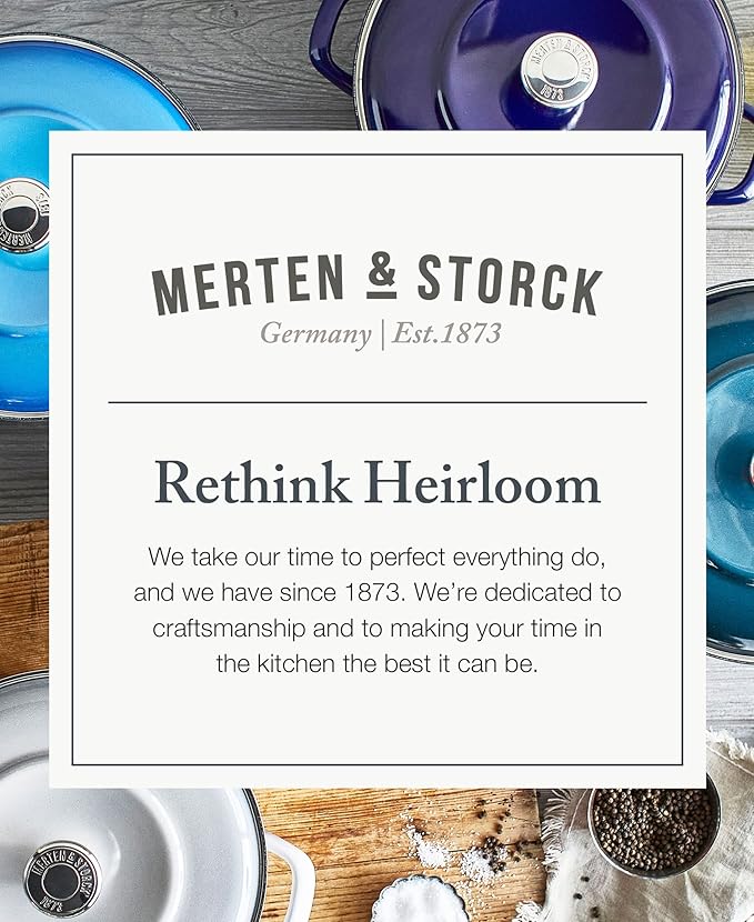 Merten & Storck 7QT Round Dutch Oven Casserole Pot with Lid, European Crafted Enameled Iron Stockpot, Induction & All Cooktops, Braising, Stews, Roasting, Slow Cooking, Sourdough, Aegean Teal