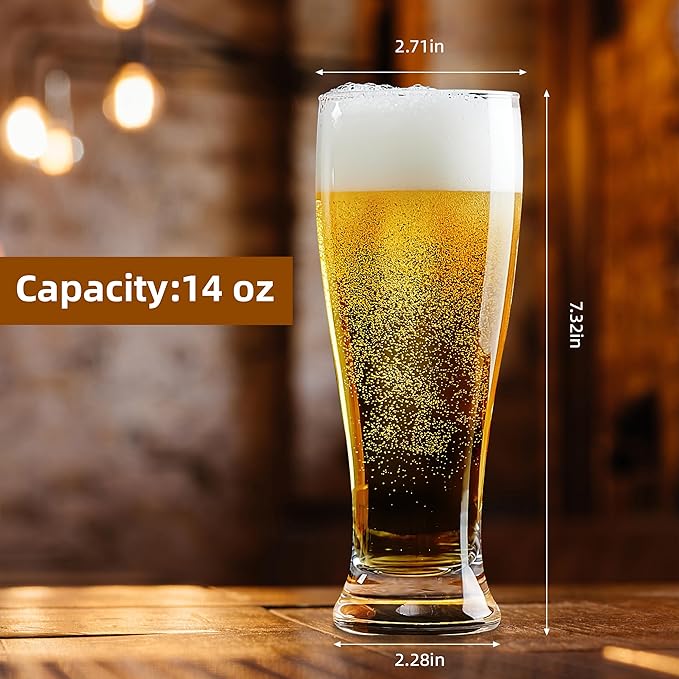 Beer Glasses Set of 6 14oz Pint Glasses Tall Beer Cups Drinking Glasses for Cold Beverages Classic Beer Drinking Glasses Set for Party