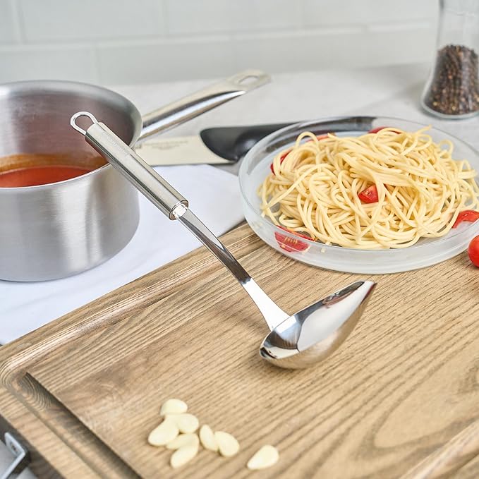 Ladle 1 Pack 2.5 oz Ergonomic Handle Serving Ladle with Pour Spout Precision Pouring Durable Stainless Steel Silver Utensil For Soups, Gravies, Buffet Use