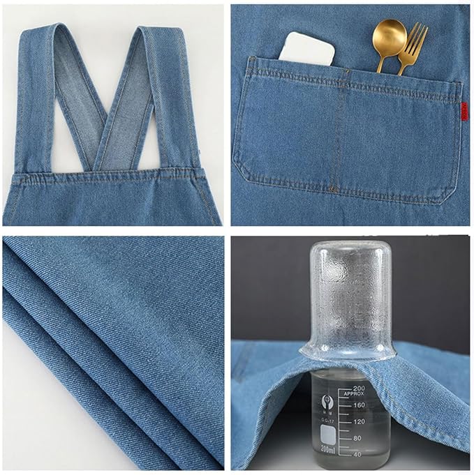 2026 New Adult Jour Apron - Lightweight Cotton Apron with Front Pocket, Cross-Back Jean Kitchen Aprons for Women Men