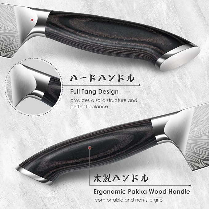 SHAN ZU 3PCS Kitchen Knife Set,Chef Knife Sets in Powder Steel, Ultra Sharp Japanese Knives Set High Carbon Steel Knives Sets, Cooking Knives Set with Ergonomic Pakkawood Handle
