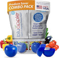 Bluapple Ethylene Gas Absorber Produce Saver Combo Pack - Keeps Fruits & Veggies Fresh in Refrigerator, Lasts up to 3 Months, 8 Packets and 2 Bluapples for 1 Year, Produce Storage, BPA Free, USA Made