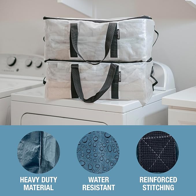 CleverMade Foldable Storage Container Bags, Pack of 2 Heavy Duty Plastic Reusable Oversized Packing, Under Bed or Duffel Storage Bins for Dorm Room Home Utility Laundry Grocery Shopping Travel