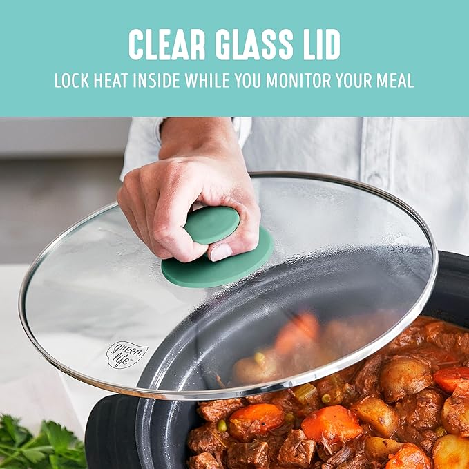 GreenLife 8QT Slow Cooker, Non-Toxic PFAS-Free Ceramic Nonstick Removable Interior Bowl, Programmable, Family Friendly, Keep Warm, Stovetop & Oven Safe, Dishwasher Safe Crock, Glass Lid, Turquoise