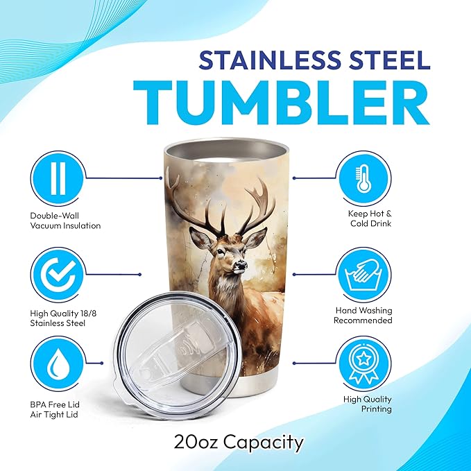 Hyturtle Personalized Hunting Gifts For Men - Deer Hunting Tumbler 20 Oz Travel Coffee Mug Stainless Steel - Fathers Day Gift For Dad, Him, Boy, Husband, Hunters On Birthday, Christmas