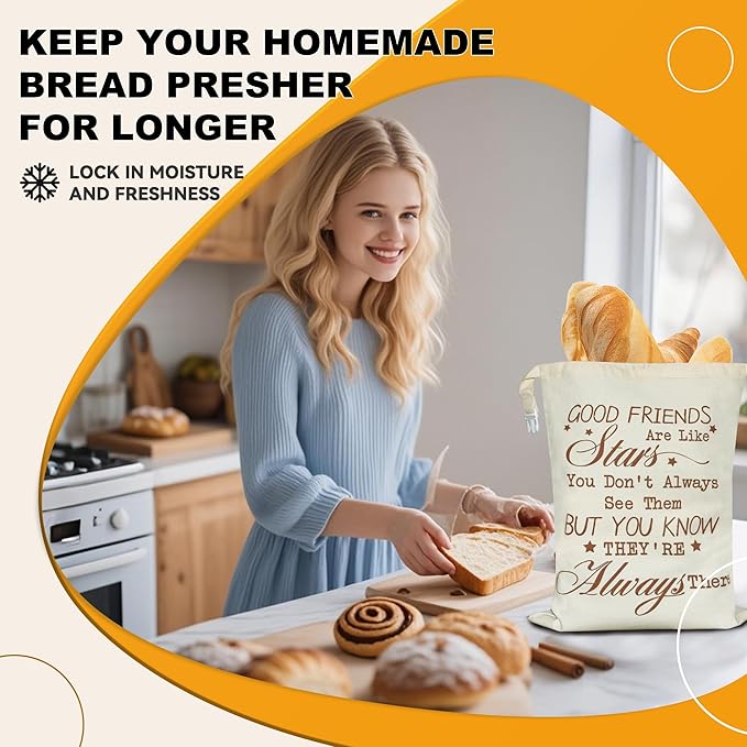 2 Pack Reusable Bread Bags for Homemade Sourdough,Special Double-Lock for Longer Freshness,Keep Fresh Bread Bags with Good Friends Are Like Stars,Friendship Gifts for Women, Best Friend Birthday Gifts
