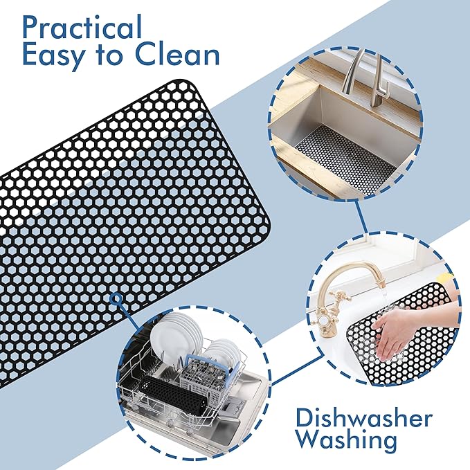 Silicone Sink Protectors for Kitchen Sink - 28.4"x 14.3" Kitchen Protector Accessory, Non-Slip Heat Resistan Mat for Bottom of Farmhouse Stainless Steel Porcelain, Black