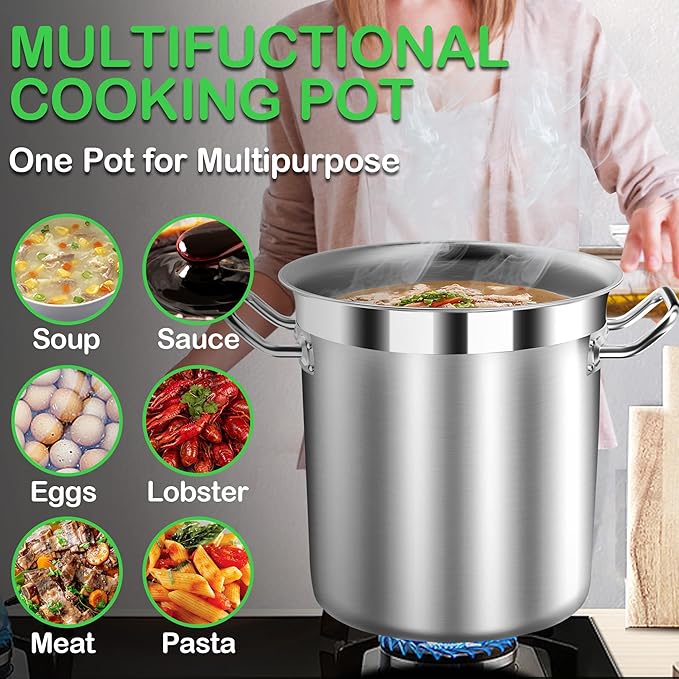 Extra Large Stock Pot 75 Quart – Heavy Duty Stainless Steel Soup Pot with Lid – Commercial Grade Cooking Stockpot for Boiling, Canning or Large Family Meals