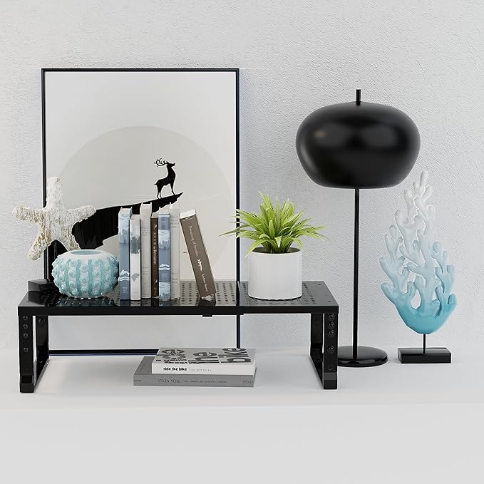 Expandable Adjustable Stackable Kitchen Organizer, Spice Rack,Metal Pantry Storage Shelves Racks,Counter Shelf for Cabinets, Countertop, Cupboard(2 Packs/Medium/Black)