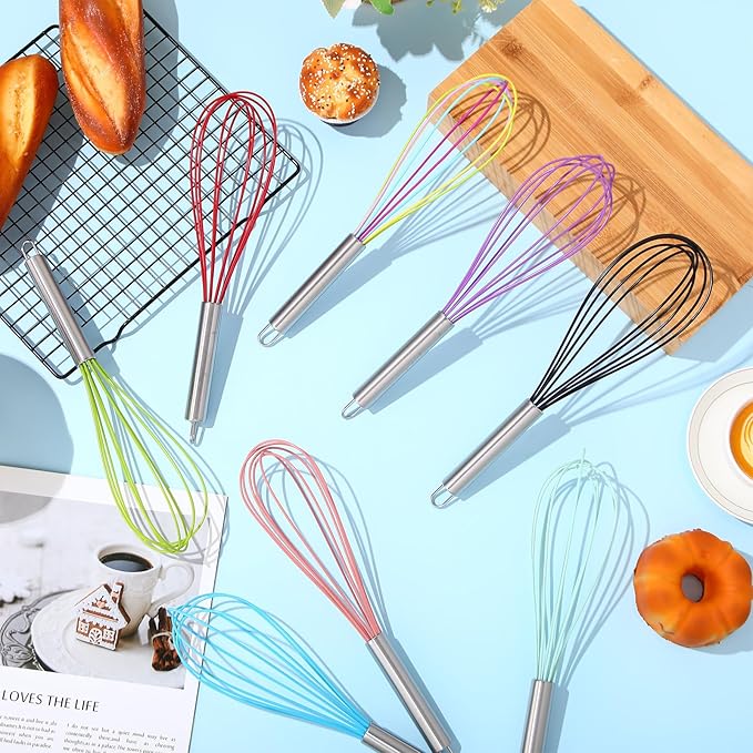 Domensi 24 Pcs 12 Inch Christmas Whisks Bulk for Cooking Silicone Whisks Non Scratch Stainless Steel Whisk Large Coated Metal Heat Resistant Egg Beaters for Cooking Holiday Party Favor Gift Supplies