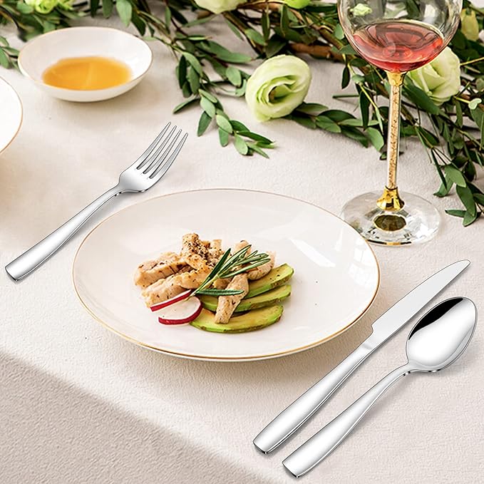 LIANYU 18/10 Stainless Steel Flatware Set for 12, 60-Piece Modern Silverware Cutlery Set, Fancy Square Eating Utensils Forks Spoons Tableware for Home Wedding Entertaining, Dishwasher Safe