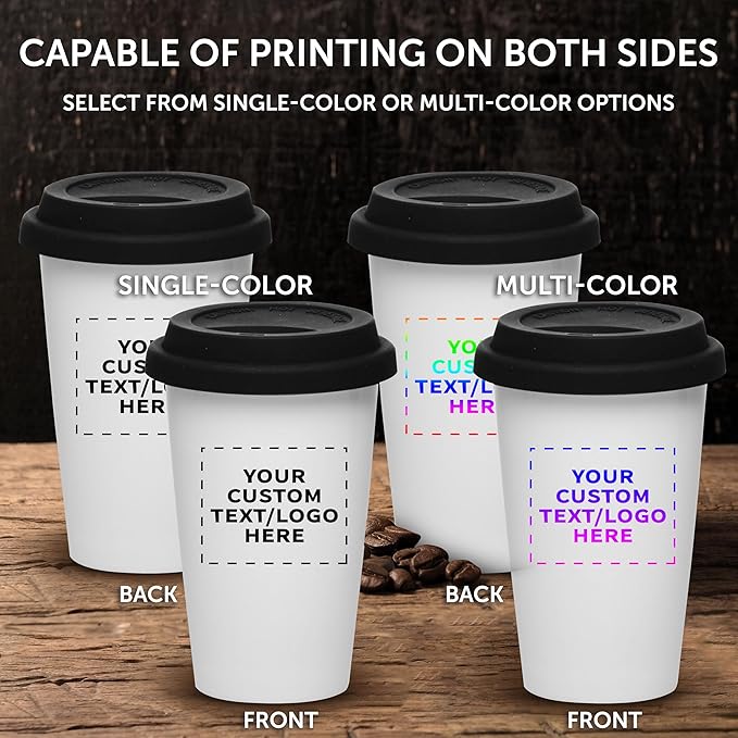 Personalized 11 oz. Double Wall Ceramic Tumblers with Lid - 24 Pack - Custom Text, Logo - Black