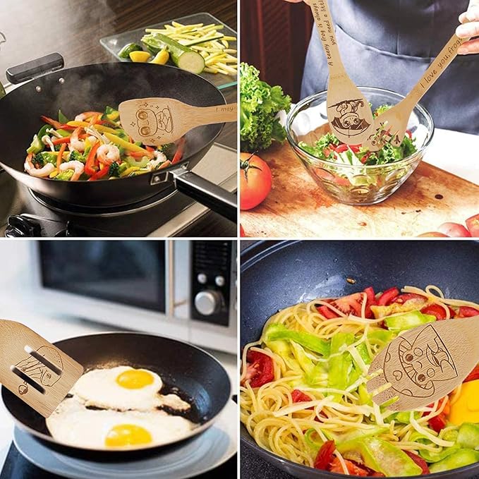 5PCS Frog Wooden Cooking Spoons Set Frog Gifts for Women Kitchen Decor Bamboo Cooking Utensil Spoons for Housewarming Wedding Anniversary Thanksgiving Christmas Gifts Mom Women